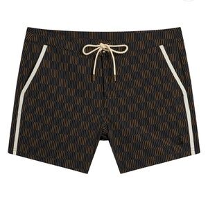 Men's Black & Brown Geometric Swim Trunks